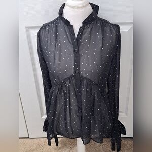 The Edit by Seventeen Black Sheer Blouse With Tiny Stars   Size M